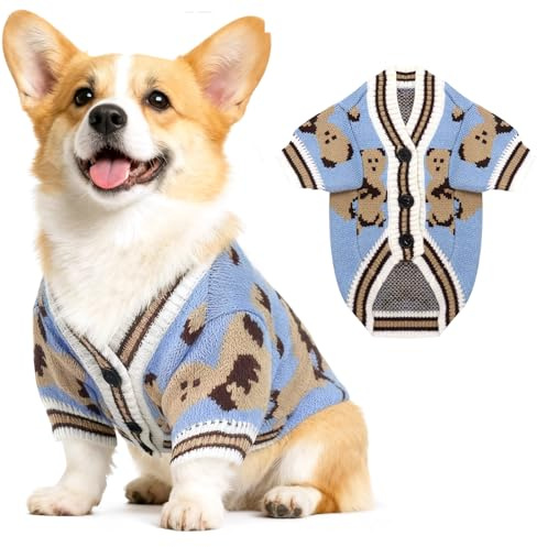 Dog Jumper Small for Puppy, Knitted Cardigan for Boy & Girl Pets, Blue M | Soft Knit Sweater Medium for Boy & Girl Pets, Cute Clothes for Daily Wear, Chihuahua, Dachshund, Yorkie, Toy Breeds and Cat