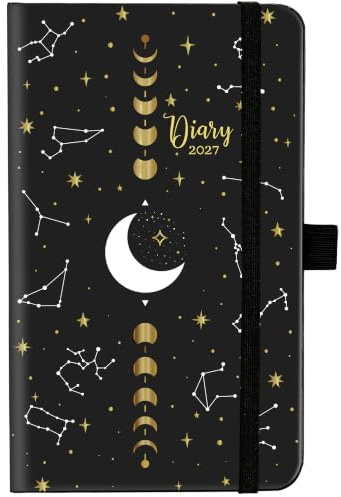 Artfan Pocket Diary 2027 - A6 Diary 2027 Week to View, Jan. 2027 - Dec. 2027, Diary 2027 Samll, Pen Holder, 10 Note Pages, 16.1 x 9.6 cm - Black