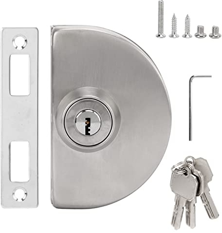 Blocco della porta in vetro Cheotime, blocco laterale in acciaio inossidabile con chiavi e viti V Forma Design di fissaggio nascosto per porte in vetro senza cornice