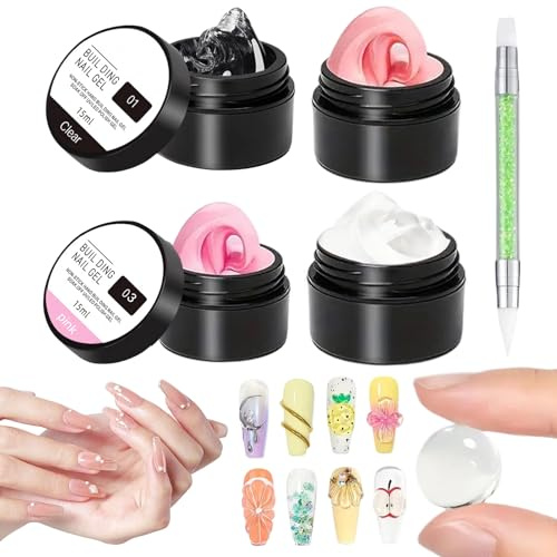 Molding Gel for Nails - 4 Colors Hard Gel - 3D Extension Nail Molding Glue for Rhinestone Stamping French Tips Foil Toe Charm Flower Home Manicure Pedicure