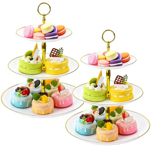 Zuxbolf 2 Pz Alzata per Cupcake a 3 Ripiani,Supporti per Torte a 3 Livelli in Plastica,Portata per Torte a 3 Piani,Alzatine per Dolci per Servire Cupcake, Frutta, Cioccolatini