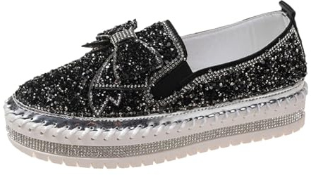 Generisch Sneakers da donna con paillette, basse, strass bassi, con brillantini, scarpe da ginnastica per attività all'aria aperta, per il tempo libero, scarpe da passeggio, Nero , 41 EU