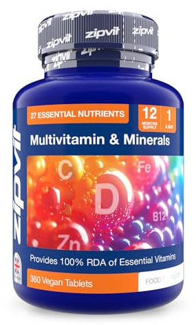 Zipvit Multivitamin & Minerals, 27 Essential Nutrients, 100% Daily Multivitamins, 360 Vegan Multivitamin Tablets for Women & Men