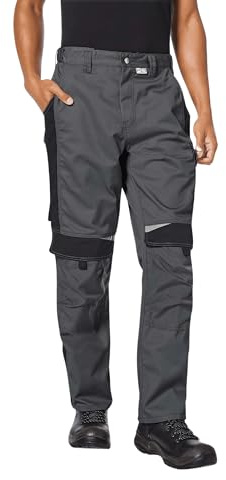 pka BESTWORK Arbeitshose Herren mit Stretch-Bund & Kniepolster-Taschen in Grau/Schwarz Größe 64