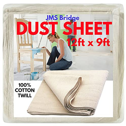 1 x Extra Large 100% Cotton Twill Dust Sheet, 12ft x 9ft, Paint Cover for Painting, Furniture, Decorators, Decorating. Large Size 3.50m x 2.60m Approx (1xCT129)