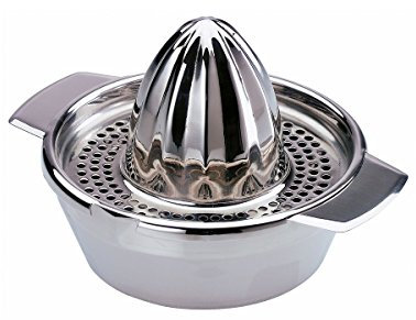 axentia Spremiagrumi manuale in acciaio inox con contenitore di raccolta, spremiagrumi a mano arance limoni agrumi, ca. 16, 6 x 13, 6 x 9, 5 cm, argento