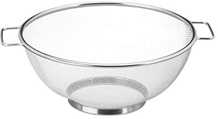 Relaxdays 3er Set Standsieb Edelstahl, feinmaschiger Seiher mit Griffen und Ringsockel, spülmaschinenfest, 26cm Ø, Silber