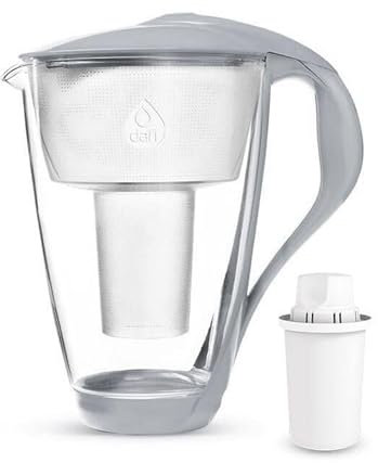Dafi Wasserfilter Kanne aus Glas mit Classic Filter Crystal LED 2L Grau - Wasserkaraffe mit Aktivkohle Filter, Wasserkanne, Filterkanne, Glasfilterkanne - gegen Kalk, Chlor, BPA-Fre