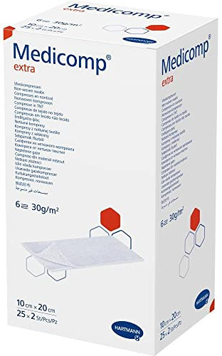 Medicomp Extra 10 x 20, Vlieskompressen steril, 6fach, 25 x 2 Stück