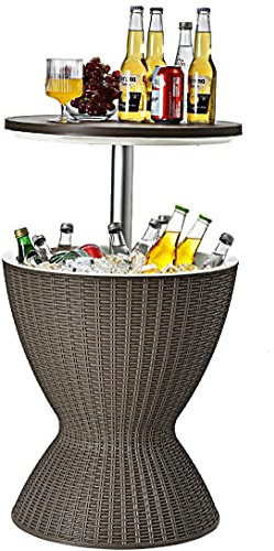GIANTEX Kühlbox/Beistelltisch Polyrattan, 30 L Getränkekühler Cool Stool in Rattanoptik, Kühlbox mit Deckel & Abflussloch, Gartentisch höhenverstellbar (Hellbraun)
