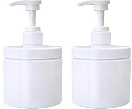Cosywell Pump Bottle Dispenser Plastic Bottles Refillable Wide Mouth Jar Style BPA Free Empty Kitchen Bathroom Shower Containers for Lotion Shampoo Conditioner (White, 2X 500ml)