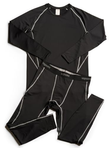 LAPASA Herren sportliche Thermounterwäsche Set, Thermo Oberteil & Lange Unterhosen Funktionsunterwäsche Skiunterwäsche Sets für Winter Sport (Thermoflux M53), Schwarz+Grau,M
