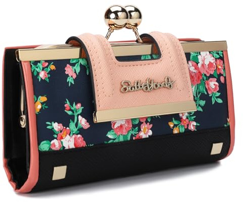 AFKOMST Portefeuille Femme Cuir Grande Capacité Long Bleu1 | 10 Compartiments Pour Cartes, Clips Et Porte-Monnaie ZéRo, Boucle Au Milieu