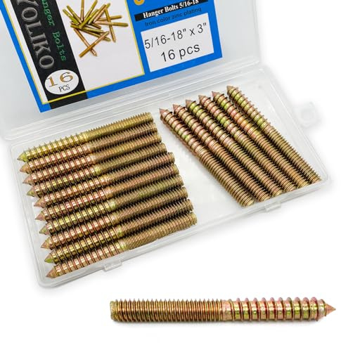 Yoliko 16 Pack 5/16-18 x 3 Inch Hanger Bolts 5/16-18 Double Headed Bolts 5/16 Wood Dowel Screw Self-Tapping Screw Hanger Bolts for Furniture Double Head Threaded Rods Bolt 76.2mm Length