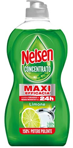 Nelsen detersivo stoviglie e piatti a mano, Concentrato di Potere Limone, con azione sgrassante, 450 ml