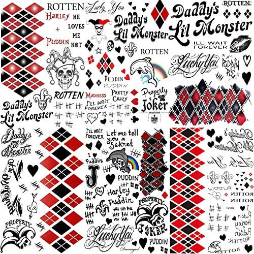 COKTAK 6 Blatt Halloween Temporäre Tattoos Damen Kinder Herren, Halloween Make UP Fake Tattoos Zum Aufkleben, Gesicht Joker Tattoo Aufkleber Gefängnis, Halloween Schminke Kostüm Festival Party Zubehör