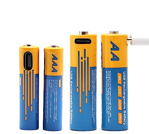 SZEMPTY 2 Pilas AA + 2 AAA de Litio Recargables, 1,5 V Li-Ion USB baterías para mandos a Distancia, Juguetes, teclados, etc., Cable de Carga 4 en 1 Tipo C Incluido.