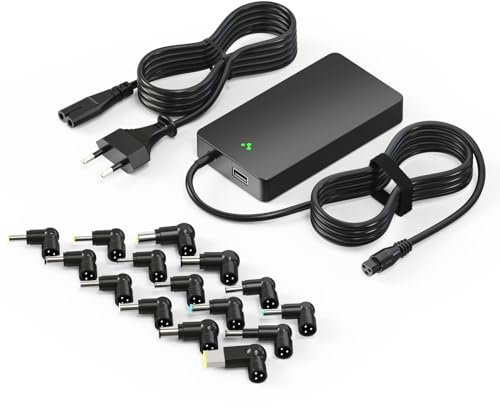 Basicvolt Universale Caricatore PC Portatile Alimentatore 90W Compatibile con HP Dell Acer Asus Thinkpad Toshiba Samsung Notebook con 18 Connettori Intercambiabili, Non c'è USB C