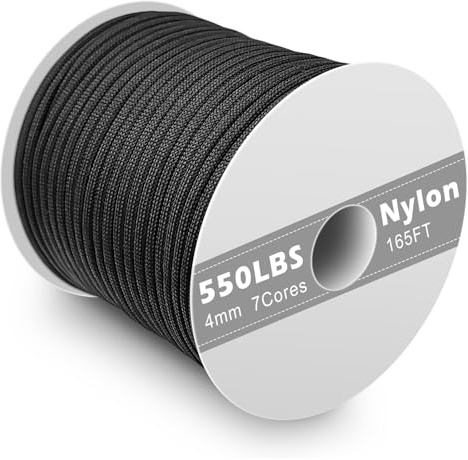 Gemtte Paracord 550 nylonrep 4 mm, 50 m paracordsnöre med 7 trådar fallskärmssnöre, rivbeständigt rep, svart nylonsnöre för armband, lina, halsband, överlevnadsparacord max. 250 kg (550 lbs)