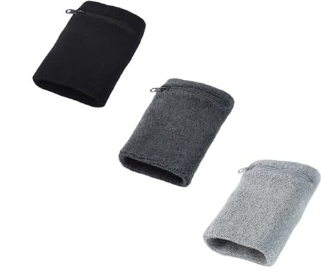 Handgelenktasche 3er Set, Schweißband, Wristbands mit ißverschlusstasche für Laufen, Joggen, Spazieren, Gassi gehen, Fahrrad und Yoga etc (schwarz+hellgrau+Dunkelgrau)