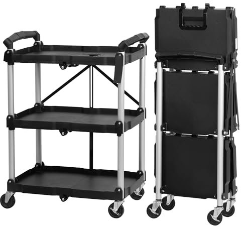 Carrello di servizio pieghevole con rotelle Mahlzeit | 64 x 40,5 x 82 cm, portata fino a 150 kg | ripiano pieghevole a tre livelli, ripiano pieghevole in piedi Ripiano di stoccaggio