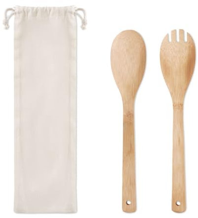 noTrash2003 Grandi posate da insalata ecologiche sostenibili in bambù, per insalata, per insalata, per insalata, posate in legno, utensili da cucina in sacchetto di cotone, 32 x 9 cm