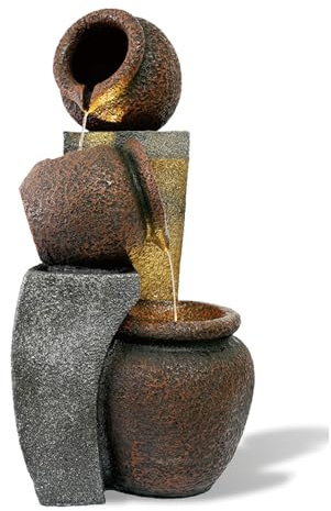 30 Inch Tall Outdoor 3-Tier Water Fountain Waterfalls with 2 LED Lights Yard Art Decor Indoor and Outdoor