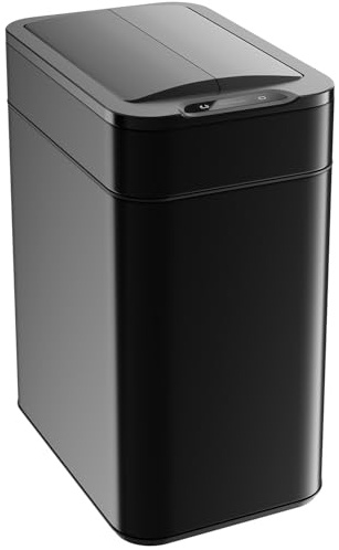 hOmeLabs 49L Sensor Bin – Automatic Bin with Retractable Butterfly Lid, Battery Operated, Matte Black, Space-Saving, Easy to Clean, Soft Close, Batteries Included