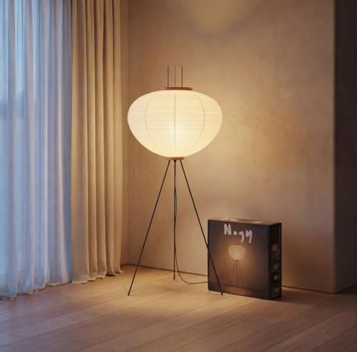 Nogy Noguchi Japanese Rice Paper Floor Lamp • 3000K Akari Standing Light for Living Room Bedroom, Modern Paper Lamp Design, Warm White Ambiance Lighting