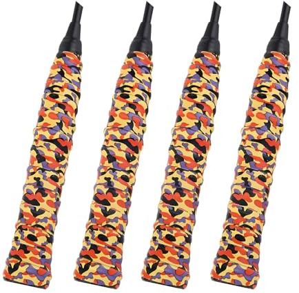 LHLZNB Badminton Racket Grip, 4 pcs Tennis Grip, Anti-Slip Tennis Racket Grip Tape, grip tape，squash racket grip，Self-Adhesive Tennis Overgrip for Tennis, Badminton Racquet Grip (Camouflage Yellow)
