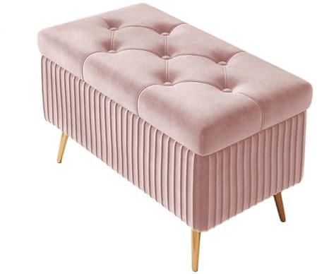 Ottomano di stoccaggio Cassapanca Contenitore Panchina Ottomana da Letto, con bottoni trapuntati, Pouf contenitore per soggiorno, camera da letto e ingresso, sostiene fino a 330 libbre(Light pink,60cm