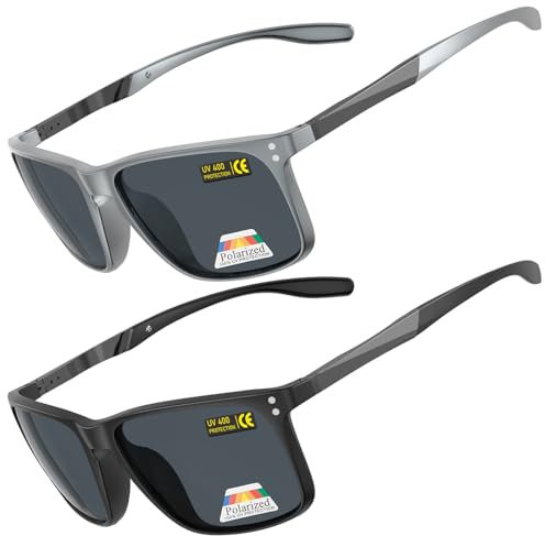 Epavouos 2 Pack Polarisierte Sonnenbrille Sportbrille UV400 Freizeitstil (Schwarz + Grau, Schwarz)