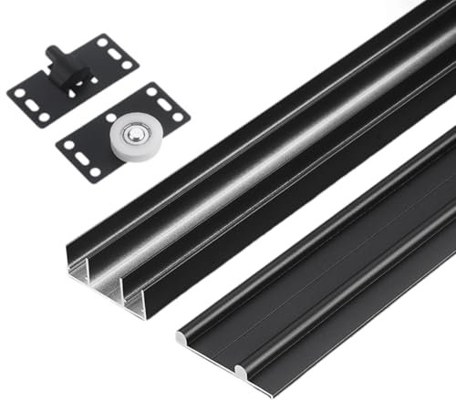Peakjune Sliding Door Track,Wardrobe Door Track,Sliding Door Kit Track Rail,Aluminium Sliding Door Track Double,Sliding Door Slide Pulley Guide Rail,For Wardrobe Cabinet Glass Doors