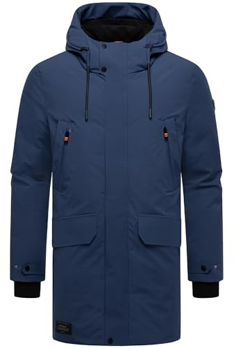 STONE HARBOUR Varm vinterkappa för män, lång vinterparkas med fleecefoder i fleece, många fickor på in- och utsidan och stor huva Kitraan XX S–3XL, marinblå, XXL