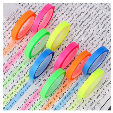 Highlighter Marking Transparent Tape,Removable Colored Notes Strip,10 Rolls 6mmx5m Bright Fluorescent Book Annotation Sticky Tabs for Students Teachers Revision Supplies Reading Class Study Essentials