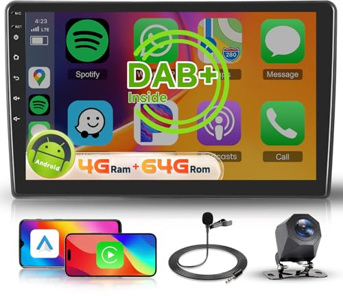 【8 Núcleo 4+64G】 Hodozzy Carplay Dab/Dab+ Radio Coche para Citroen C5 2008-2017,10 Pulgadas Android con Pantalla con Android Auto/WiFi/GPS/RDS/FM/DSP/Bluetooth/USB+Cámara de Marcha Atrás