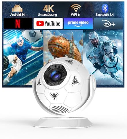 Magcubic Mini Proyector Portátil 4K 1080P Support, Diseño Fútbol 360° – Proyector Móvil Cine en Casa WiFi 6 Bluetooth 5.4, Auto Keystone, Tiro Corto, Altavoz 15W para Smart TV, Android 14 HY300F