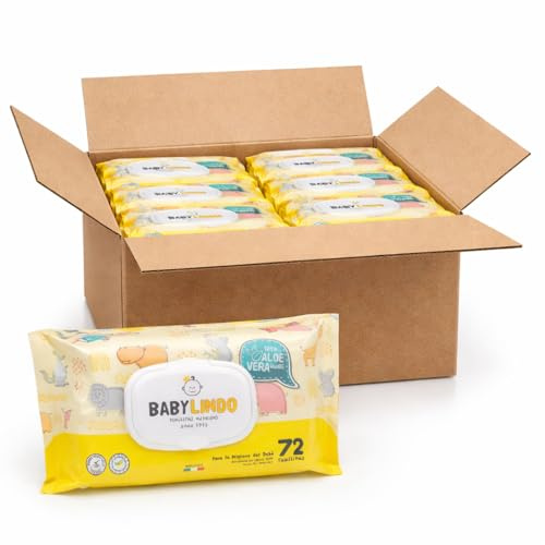 Baby Lindo Toallitas Húmedas para Bebé con Aloe Vera – 864 Toallitas (12 Paquetes de 72) – Suaves, Resistentes y Seguras para la Piel del Bebé – Limpieza e Higiene Diaria