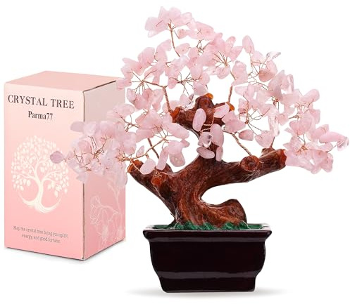 Parma77 Arbre à Richesse Feng Shui en Cristal de Quartz Rose Naturel, Arbre en Cristal de guérison, bonsaï, décoration d’intérieur pour Chance et Richesse, Cadeaux pour Femme