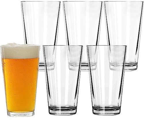 Pint Glasses Set of 6 - 16 oz Drinking Glasses Made for Cold Beverages - 16 oz Mixing Glass & Highball Set of 6 for Homes, Pubs & More - Freezer & Dishwasher-Friendly Cocktail Glasses, PARNOO