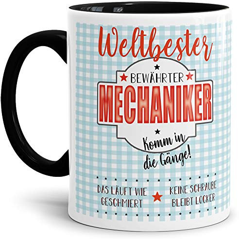 KFZ Mechaniker-Tasse Weltbester Mechaniker Beruf/Auto/Lustig/Spruch/Geschenk-Idee/Arbeit/Innen & Henkel Schwarz