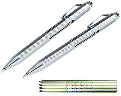 Wedo 2 Stück 4-Farb-Kugelschreiber mit Schiebemechanismus + Ersatzminen
