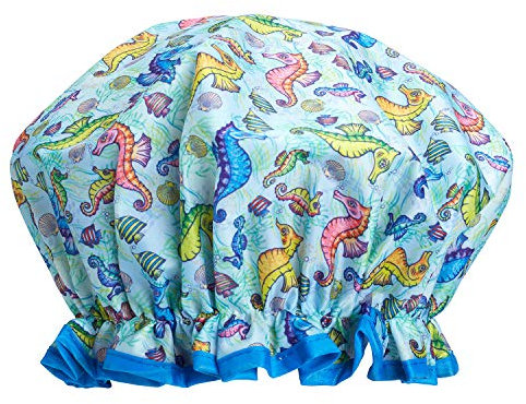 Bodylife Shower Cap Reusable Bath Cap Double Layered Waterproof Seahorse 27cm