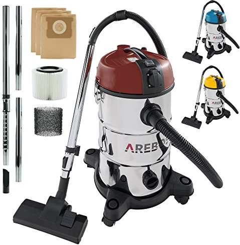 Arebos Aspiradora Industrial 5IN1 | aspiradoras potentes 1300 W | Potente aspiradora de Cenizas | aspiradora en seco y húmedo | con y sin Bolsa | 30 L | soplador de Hojas | Acero Inoxidable