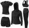 BOTRE Damen Traingsanzug Yoga Kleidung Anzug 5er-Set Sportanzüge Jogginganzug Gym Fitness Kleidung Laufbekleidung Sportswear Sport Yoga Outfit Damen BH Leggings Set (Schwarz, Medium)
