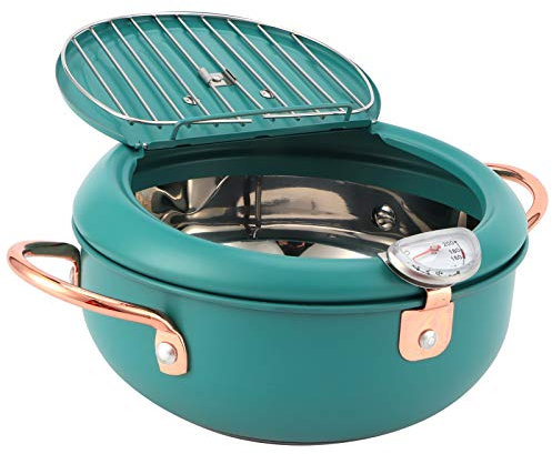 Hoseten Marmite à friteuse Japonaise, friteuse à Huile en Acier Inoxydable, marmite à Frire Domestique, poêle à Frire contrôlée avec thermomètre, Couvercle et égouttoir Amovible pour Frites, etc.