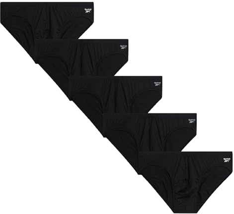 Reebok Mens Underwear Briefs - 5 Pack Quick Dry Soft Stretch Low Rise Briefs for Men - Performance Mens Athletic Underwear, Size Large, All Black