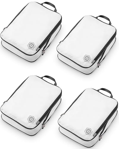 TRIPPED Travel Gear - Juego de 4 organizadores de equipaje de compresión extragrandes, ultraligeros, expandibles/bolsas de compresión para ropa (blanco, 4 piezas)