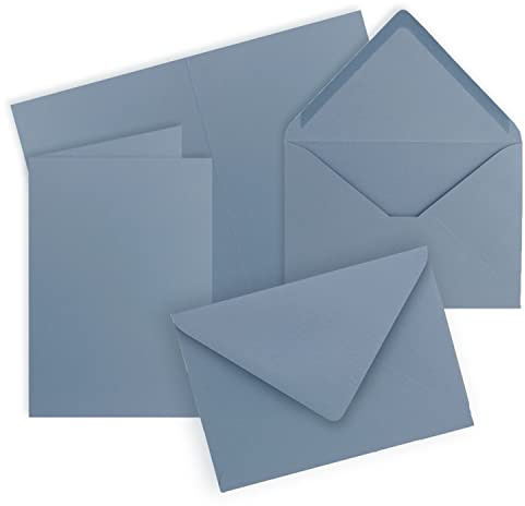 30 x vikbara kort, set med kuvert DIN A6/C6 – gråblå (blå) – 14,8 x 10,5 cm (105 x 148) – set med dubbla kort – serie färger glad