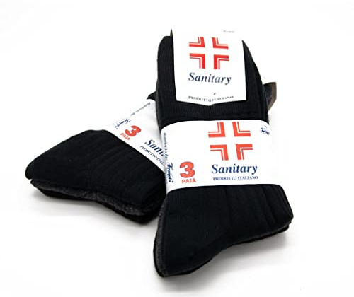 eMMe SQUARE - Calzini Sanitari da Uomo in Lana, Calzini per Diabetici con Elastico Extra Morbido Rimagliato a Mano, Punta e Tallone Rinforzati, Made in Italy, 6 Paia, Assortiti Scuri Taglia 43-46